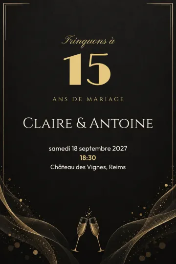 Invitation Anniversaire de mariage, modèle Anniversaire champagne