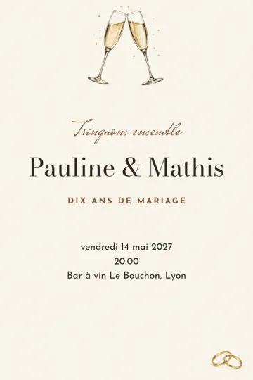 Invitation Anniversaire de mariage, modèle Un toast à l’amour