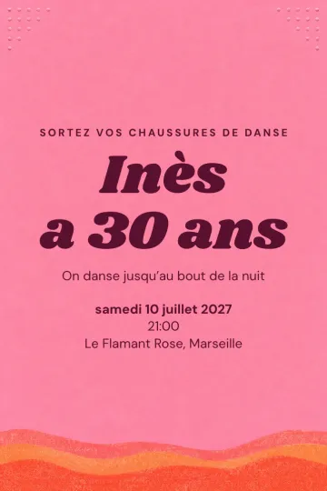 Invitation Anniversaire, modèle Rose bonbon en risographie