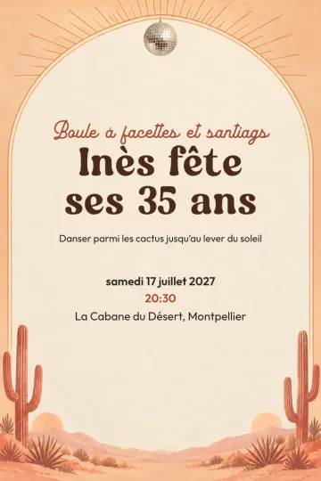 Invitation Anniversaire, modèle Disco du désert