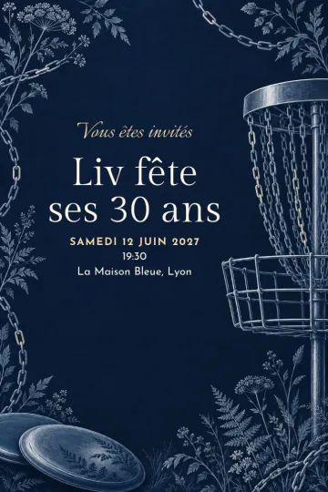 Invitation avec le modèle Disc golf cyanotype