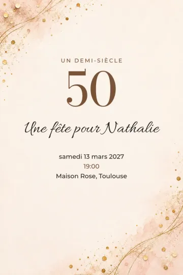 Invitation Anniversaire, modèle Poudre d’or sur rose