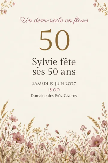 Invitation Anniversaire, modèle Prairie dorée