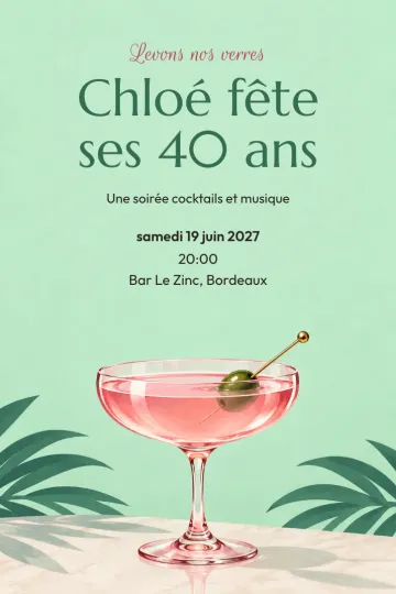 Invitation Anniversaire, modèle Coupe menthe