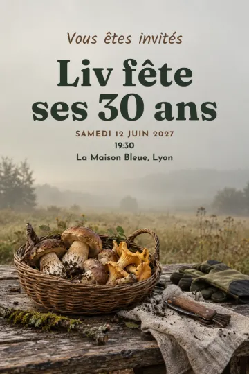 Invitation avec le modèle Cueillette de champignons