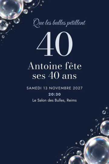 Invitation Anniversaire, modèle Bulles d’argent