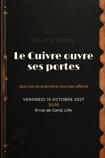 Invitation Soirée d’entreprise, modèle Billet cuivré