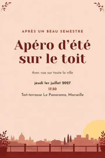 Invitation Soirée d’entreprise, modèle Toit au coucher du soleil