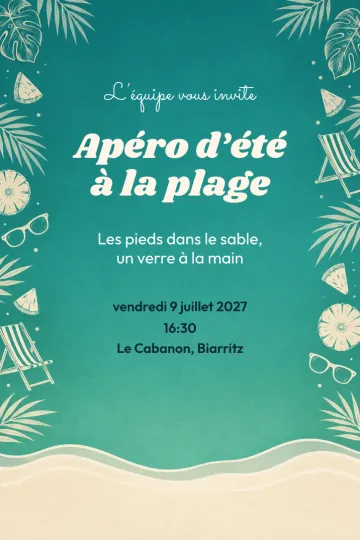 Invitation Soirée d’entreprise, modèle Plage tropicale