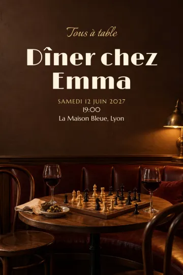 Invitation avec le modèle Échecs au bistrot