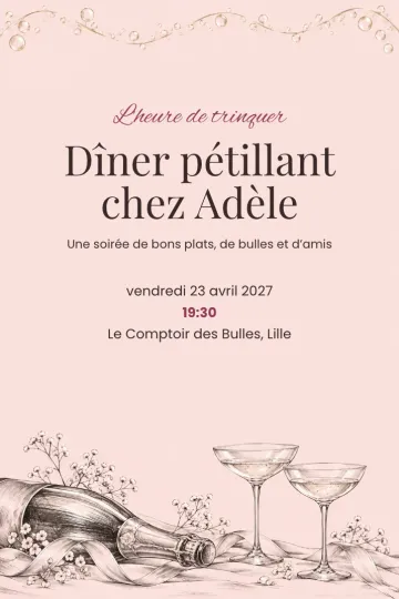 Invitation Dîner et apéro, modèle Bulles au crayon