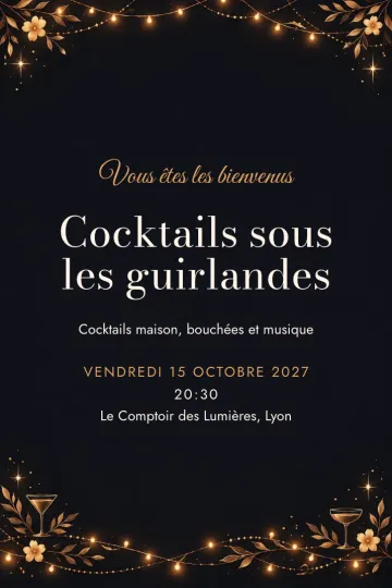 Invitation Dîner et apéro, modèle Guirlande cuivrée