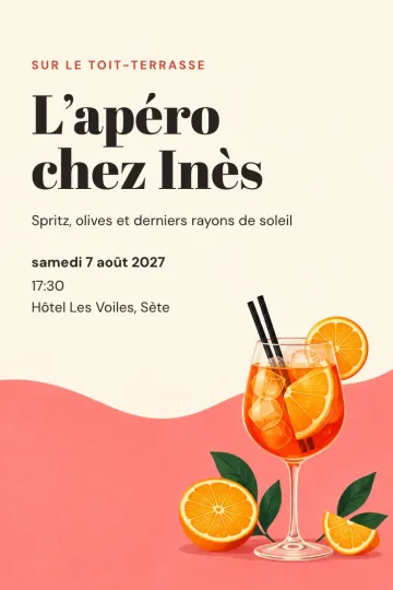 Invitation Dîner et apéro, modèle Spritz corail