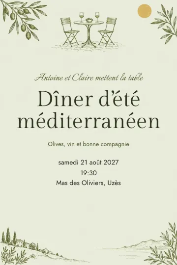 Invitation Dîner et apéro, modèle Bistrot des oliviers