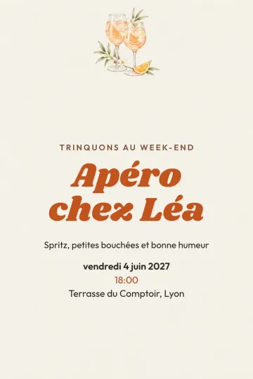 Invitation Dîner et apéro, modèle Spritz à deux