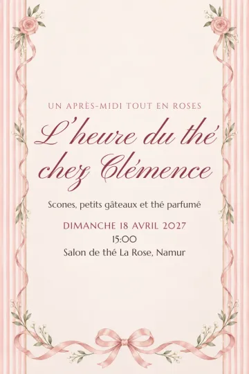 Invitation Dîner et apéro, modèle Roses et rubans