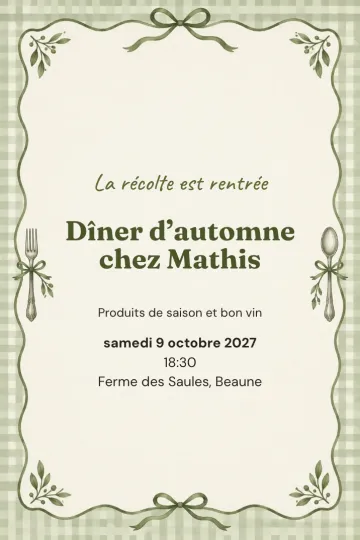 Invitation Dîner et apéro, modèle Table vert sauge