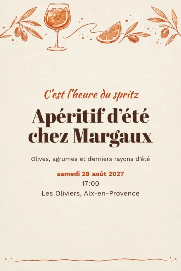 Invitation Dîner et apéro, modèle Terrasse terracotta