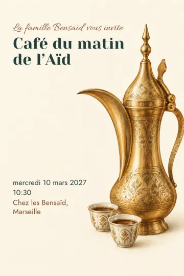 Invitation Fêtes de l’année, modèle La dallah dorée