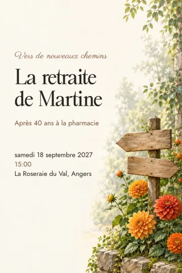 Invitation Départ et retraite, modèle Panneau aux dahlias