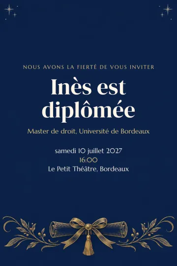 Invitation Diplôme, modèle Diplôme marine et or