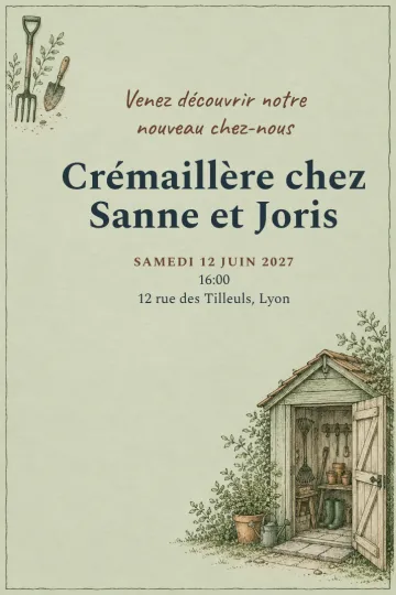 Invitation avec le modèle Notre abri de jardin