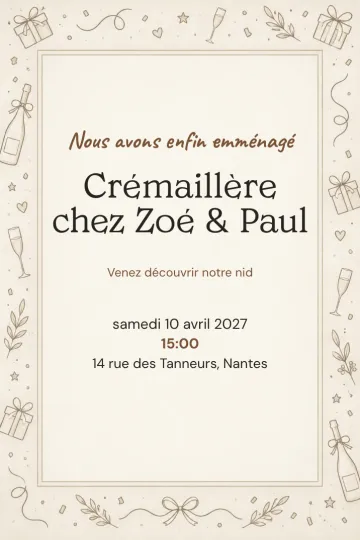 Invitation Crémaillère, modèle Crémaillère au trait