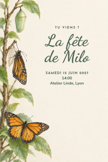 Invitation avec le modèle Métamorphose papillon
