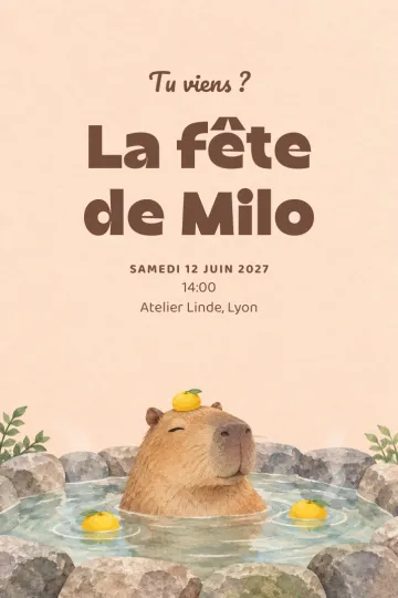Invitation avec le modèle Bain capybara