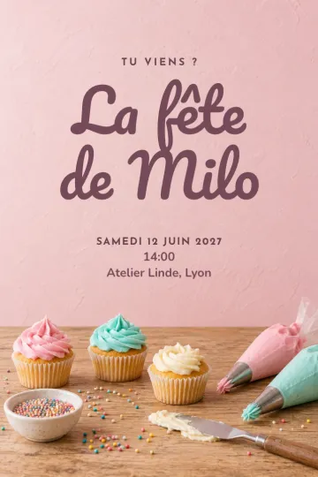 Invitation avec le modèle Atelier cupcakes