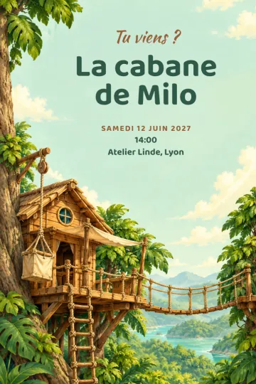 Invitation avec le modèle Cabane dans la jungle