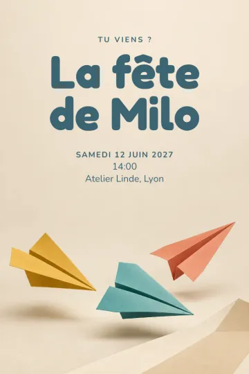 Invitation avec le modèle Vol d’avions en papier