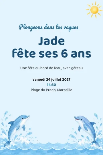 Invitation Anniversaire enfant, modèle Dauphins bondissants