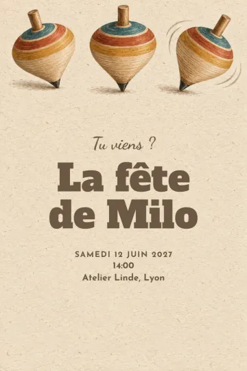 Invitation avec le modèle Tournoi de toupies