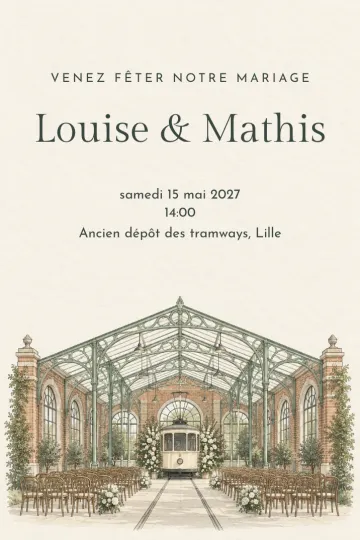 Invitation Mariage, modèle Mariage au dépôt de tramways