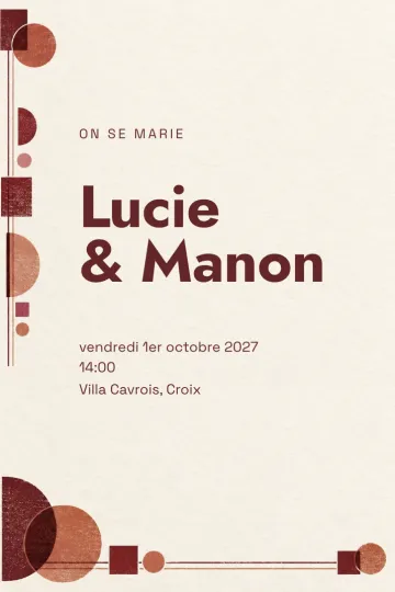 Invitation Mariage, modèle Bauhaus à deux