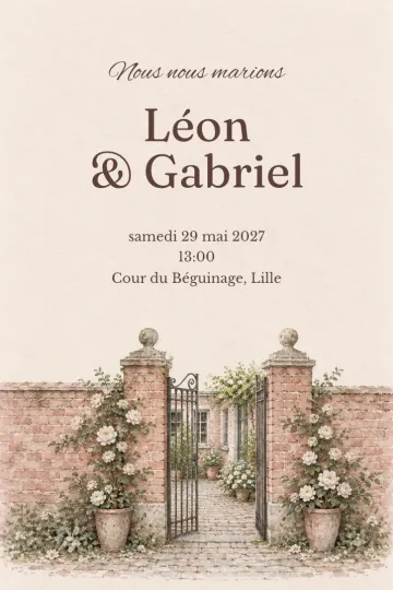 Invitation Mariage, modèle La grille du jardin