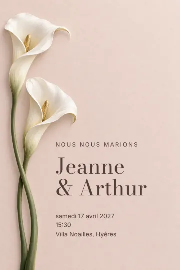 Invitation Mariage, modèle Deux callas