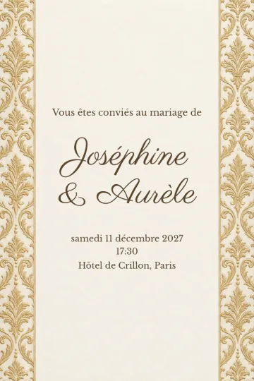 Invitation Mariage, modèle Damas champagne