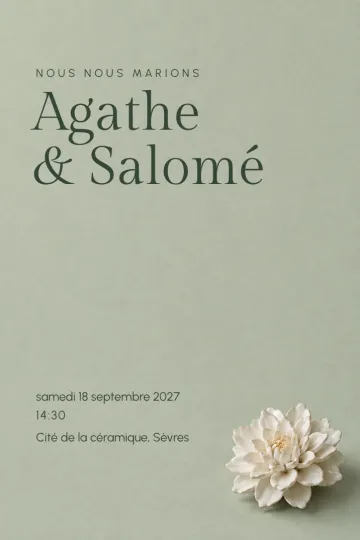Invitation Mariage, modèle Dahlia en porcelaine