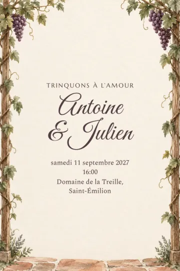 Invitation Mariage, modèle Sous la treille