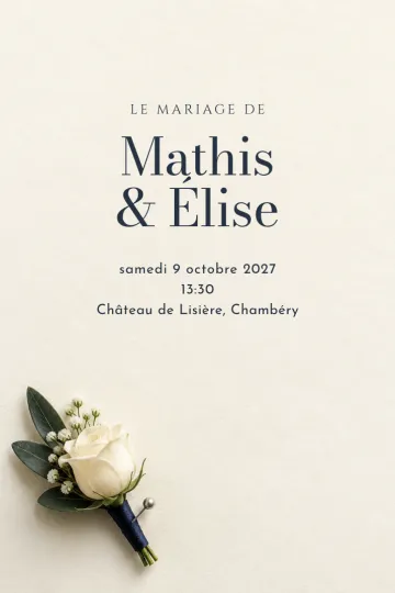Invitation Mariage, modèle Boutonnière du marié
