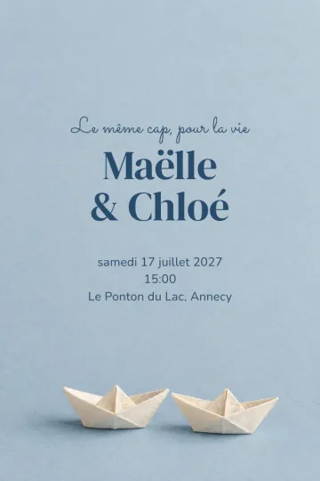 Invitation Mariage, modèle Deux bateaux en papier
