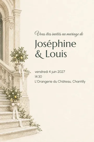 Invitation Mariage, modèle Escalier de l’orangerie