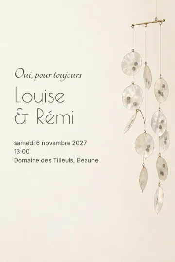 Invitation Mariage, modèle Monnaie-du-pape en lumière