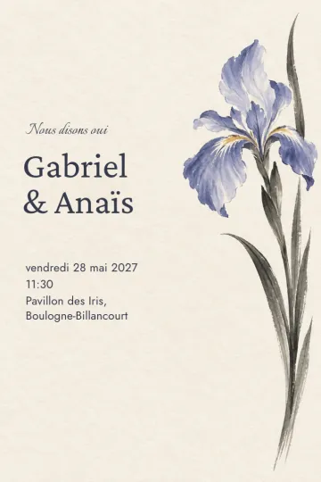Invitation Mariage, modèle Iris à l’encre