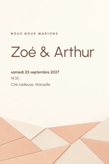 Invitation Mariage, modèle Pavage de papier pêche