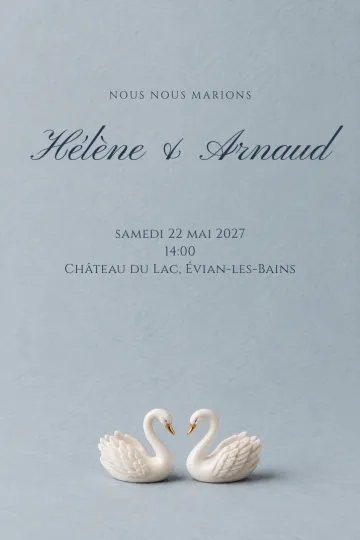 Invitation Mariage, modèle Cygnes de porcelaine