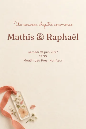 Invitation Mariage, modèle Marque-page aux fleurs séchées
