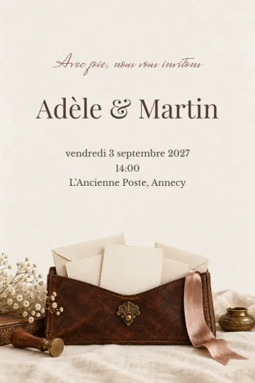 Invitation Mariage, modèle Pochette aux lettres d’amour